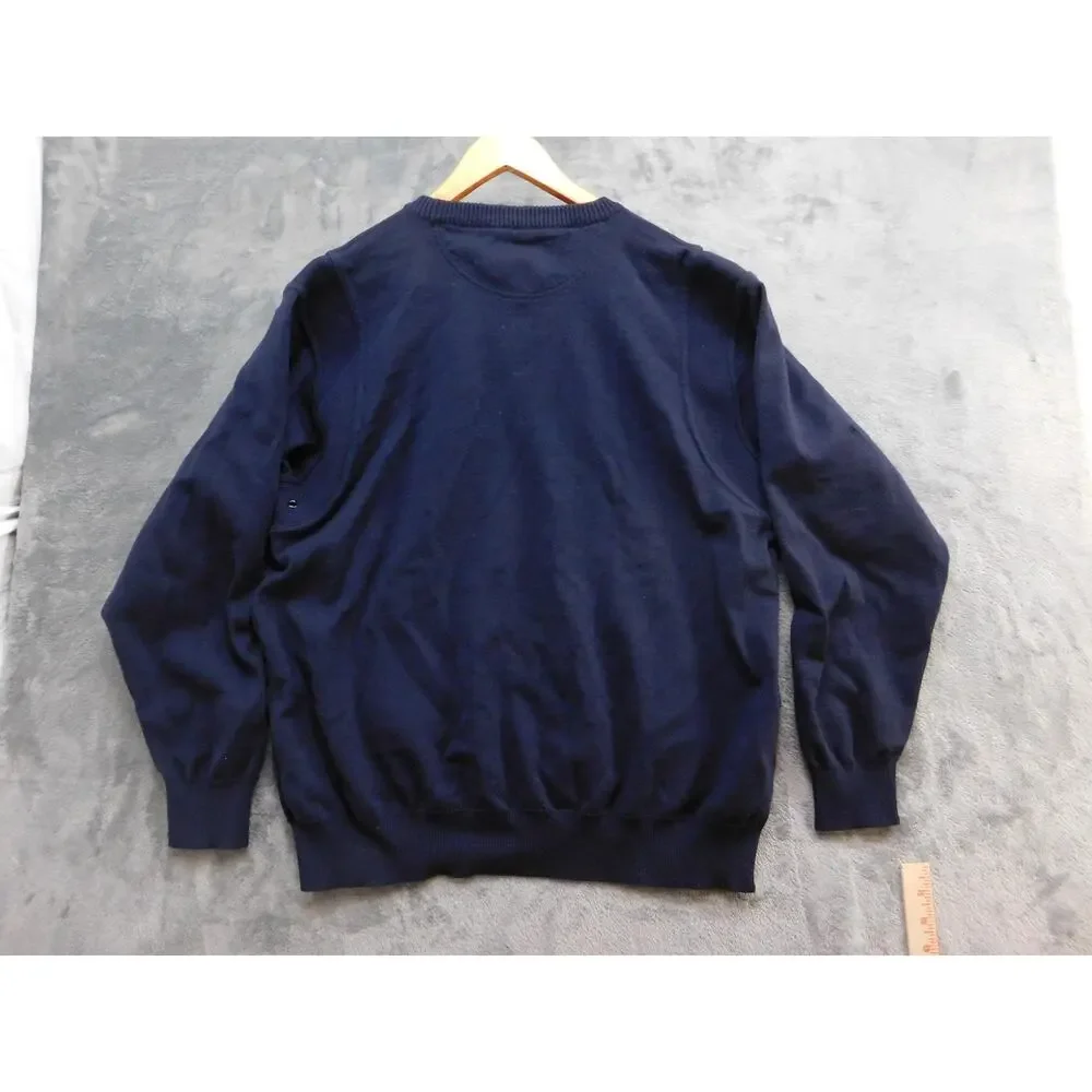 Woods & Irons Sweater Mens Large Navy Wool Elbow Patches Made in Italy Golf